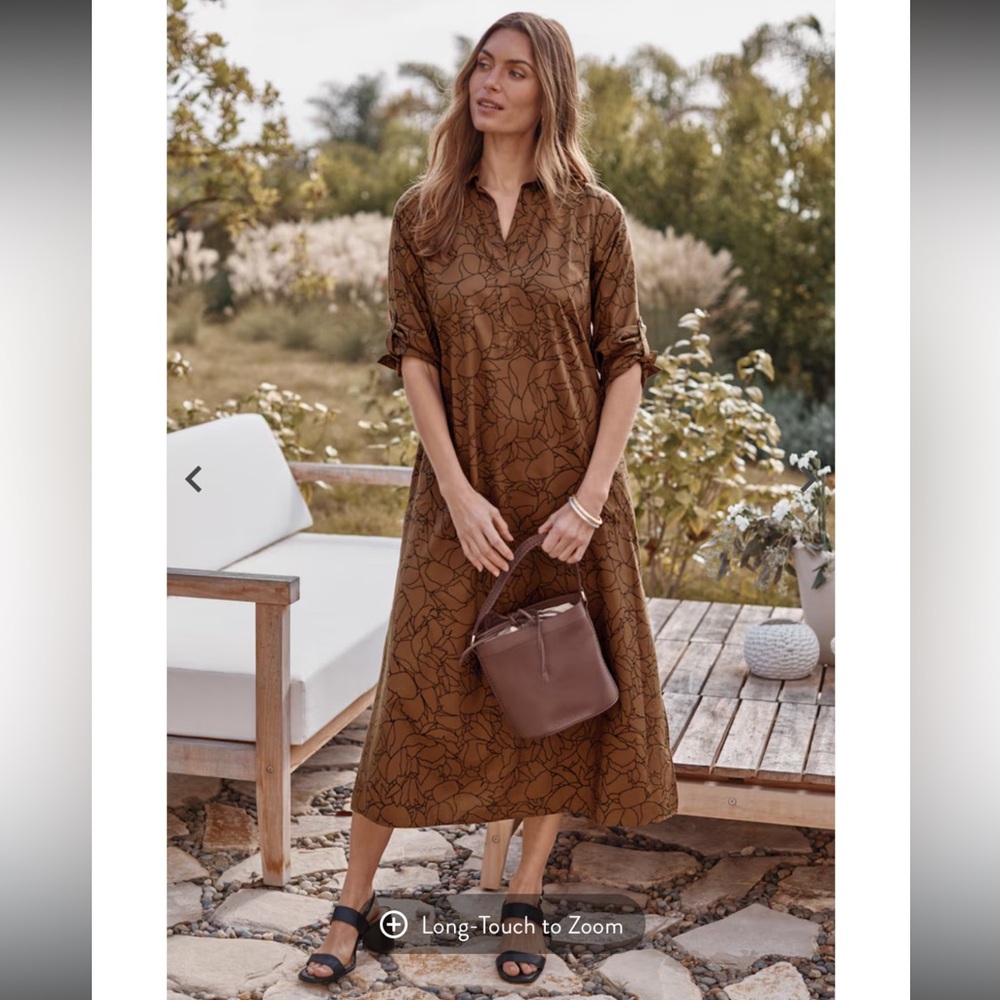 NWT J.Jill Popover Shirtdress in Cocoa Bean Linear Floral